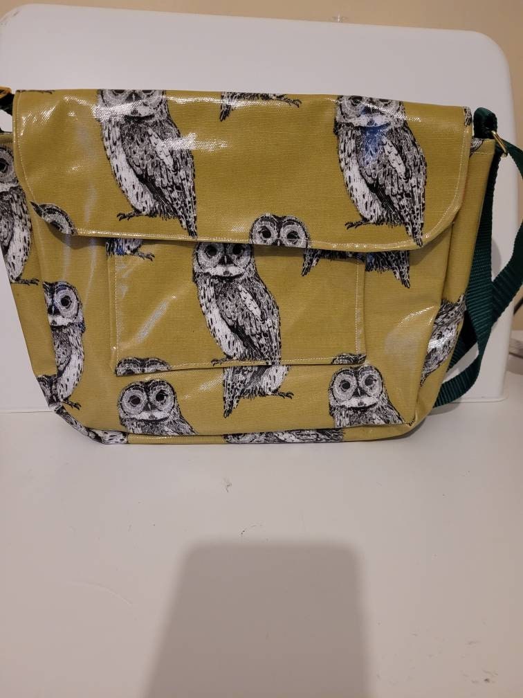 Pvc coated owl fabric Patch pocket Satchel