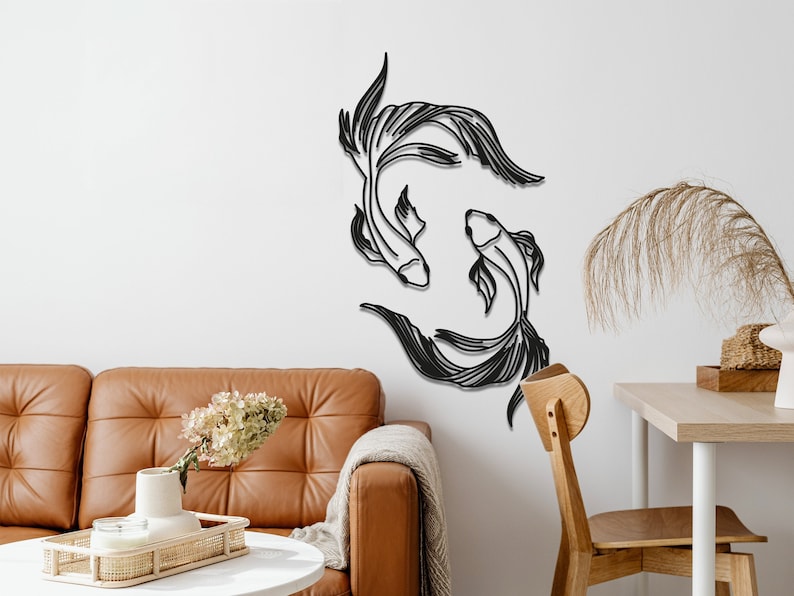 Koi Fish Metal Wall Art Yin Yang Feng Shui Koi Fish Etsy UK