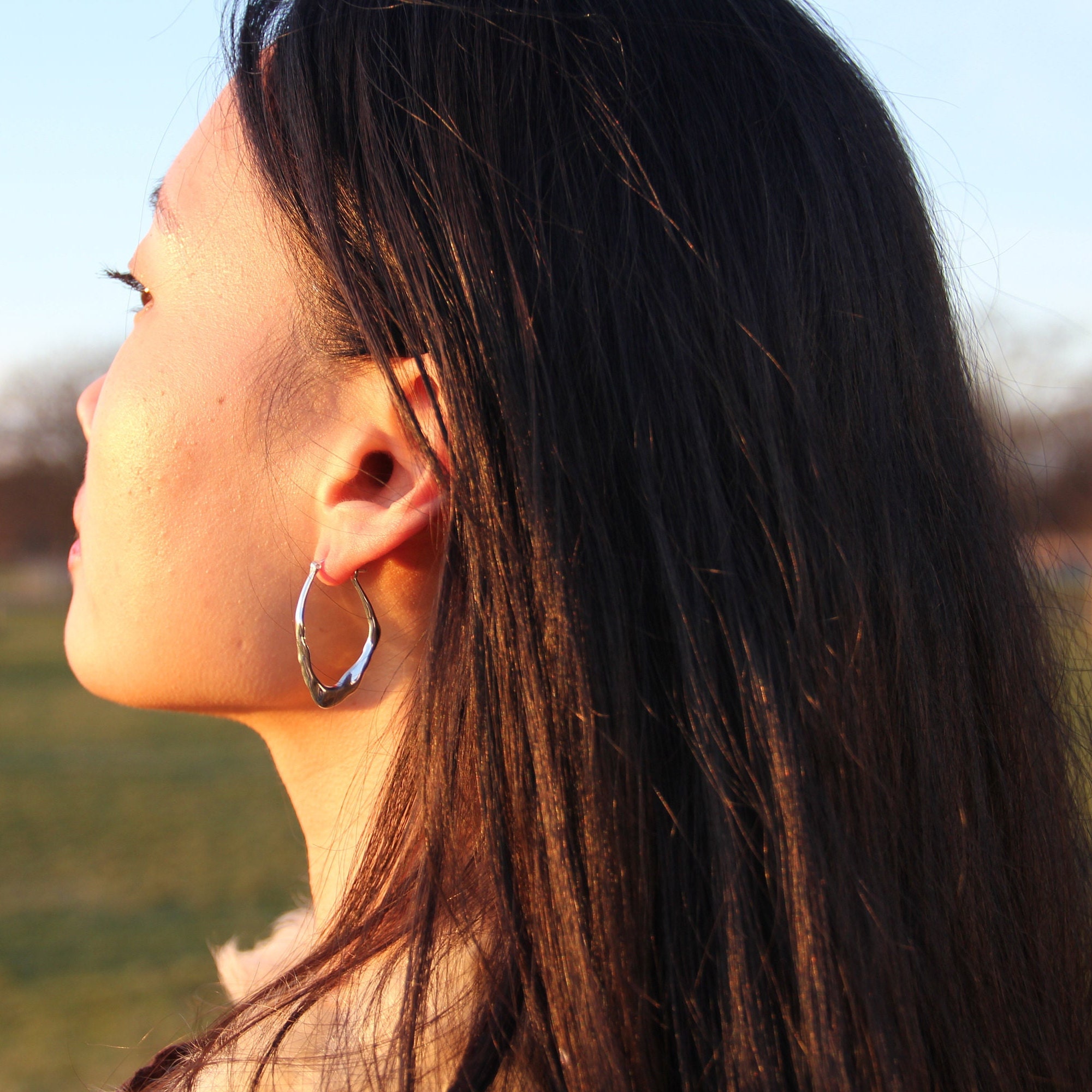 Fluidity Futuristic Silhouette Earrings in Sterling Silver SE996