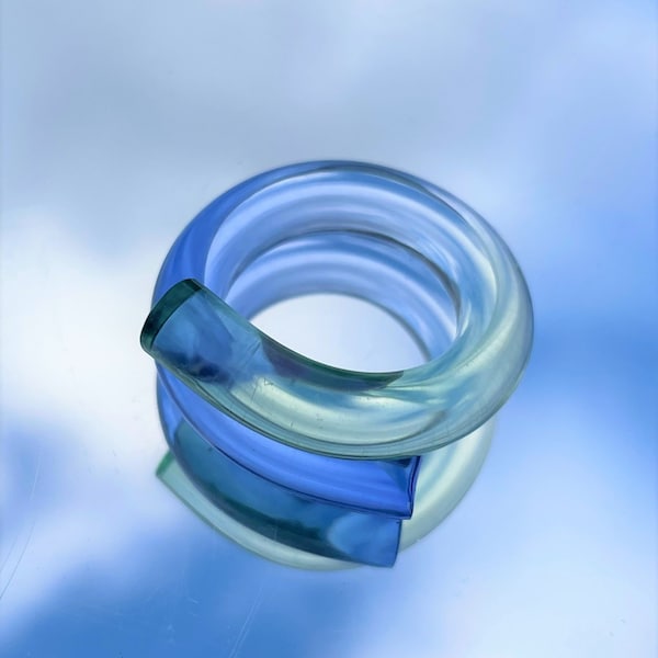 Statement acrylic glass resin transparent handmade rings - loop - double coloured