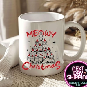 Meowy Christmas, Cat Christmas Mug, Christmas Cat Mom Tumbler, Cat Lover Mug, Christmas Gift, Funny Gifts for Her, Gifts For Cat Lover