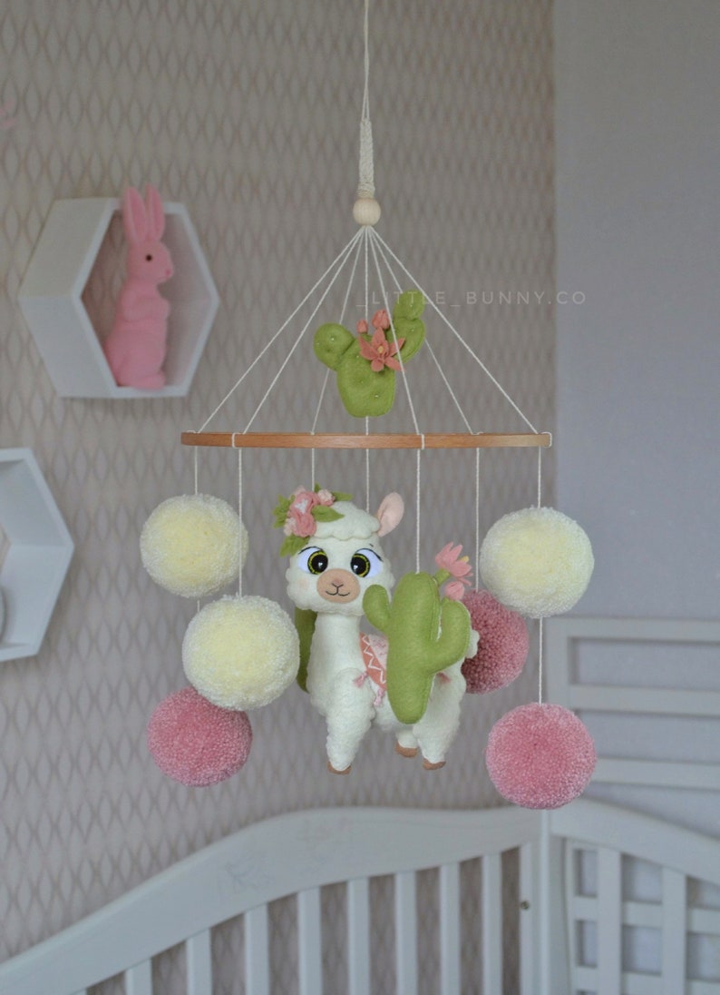Llama Baby Mobile Crochet Llama With Trees Llama Mobile Toy Etsy