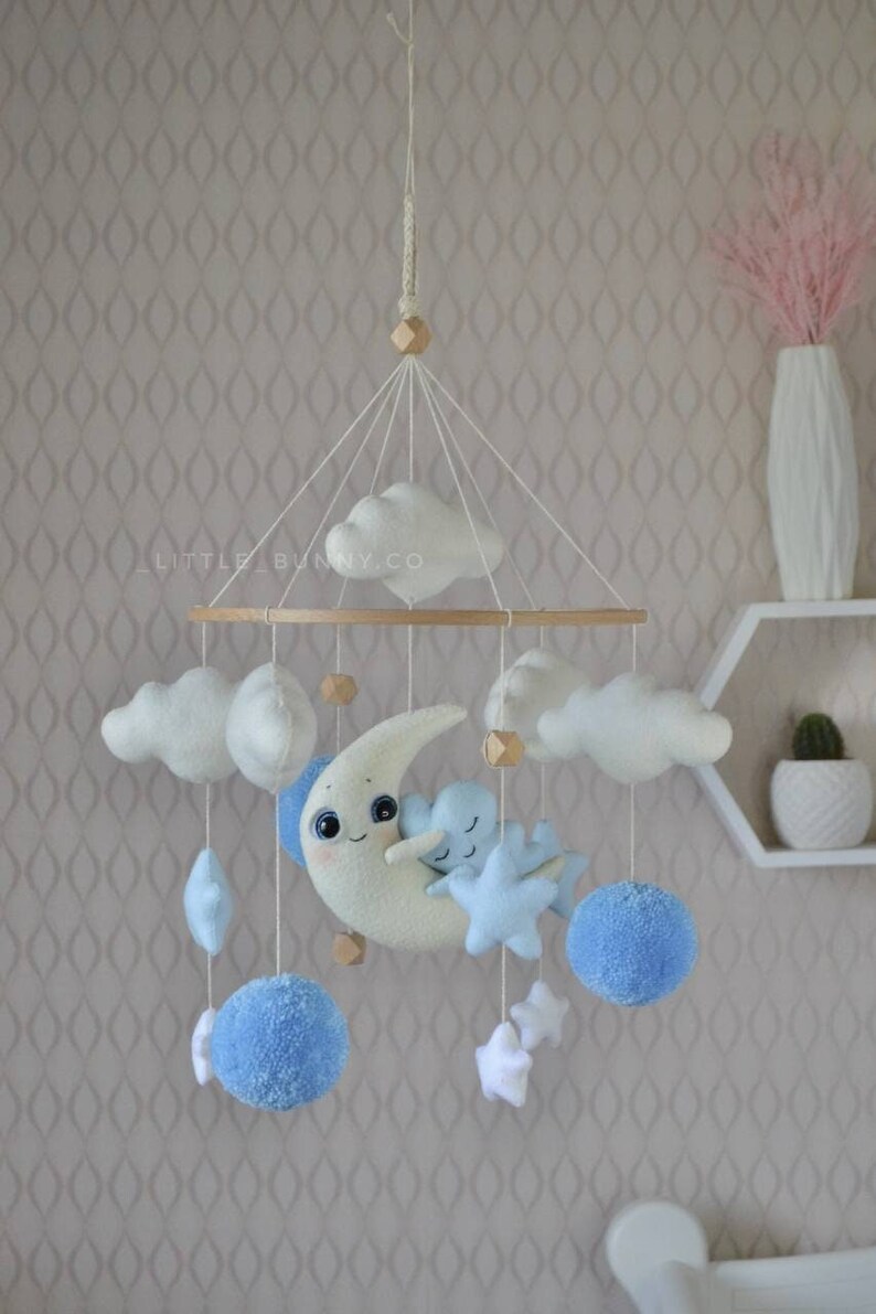 Crib Mobile Boy Moon and Stars Mobile Nursery Mobile Unique Etsy