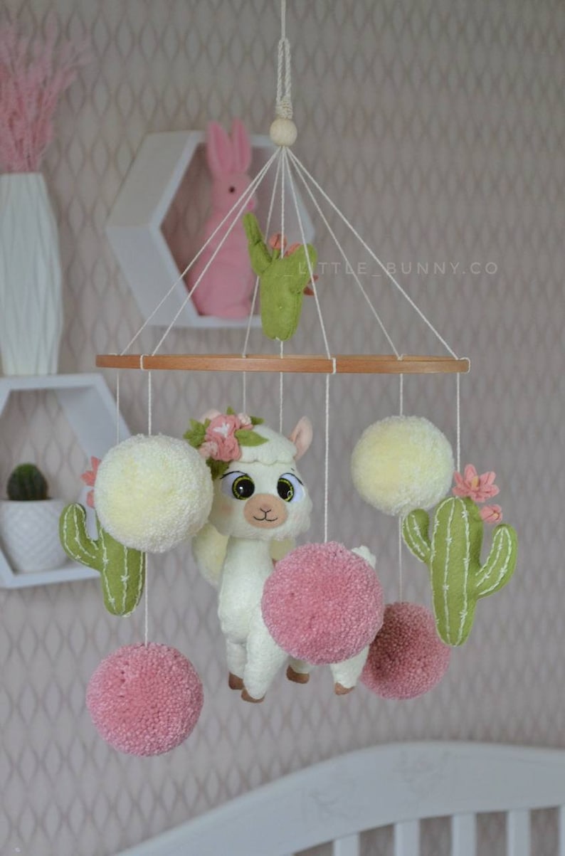 Llama Baby Mobile Crochet Llama With Trees Llama Mobile Toy Etsy