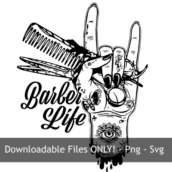 Barber Life Hand Scissors and Comb - Downloadable files ONLY! - .Png - .Svg - Barber, Hairstylist, Hair Stylist, Stylist