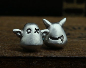 Handmade Sterling Silver Angel Devil Earrings, Unique Jewelry