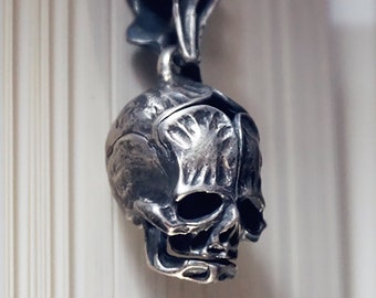 Skull Necklace-Humanoid Skull Pendant, Silver Skull, Gothic Necklace, Baby Skull Pendant