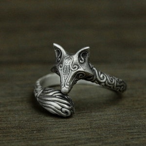 925 sterling silver fox ring, silver fox jewelry, animal ring, wildlife ring, gift for her