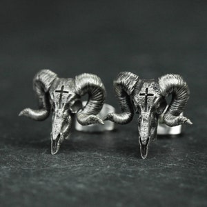 Sterling Silber Widderkopf Ohrringe, Ziegenschädel Ohrringe, Satan Ohrringe, Satan Accessoires, Herren Ohrringe Schmuck Geschenk