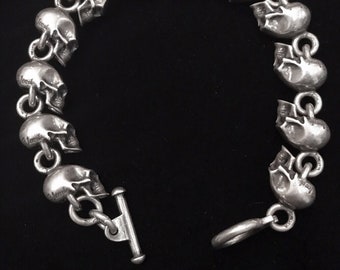 925 silver skull bracelet, skull jewelry, sterling silver skull bracelet, men&#39;s silver bracelet, gift for him