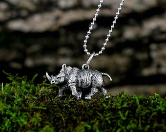 925 Sterling Silver Rhino Pendant, Rhino Necklace, African Animal Pendant,  African Men's Pendant, Personalized Creative Jewelry Handmade