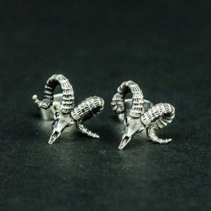 925 Silver Satan Gothic Earrings, Silver Skull Sheep Earrings, Gothic Sheep Head Animal Earrings - Handmade Jewelry