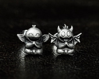 天使悪魔のイヤリング、天使のイヤリング、幸運の贈り物、小さな悪魔のイヤリング、彼への贈り物 - 手作り