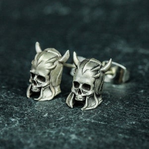 Soldier Skull 925 Silver Earrings, Undead Warrior Silver Earrings, Gothic Necromancer Earrings, Handmade Gifts - Handmade