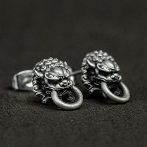 925 sterling silver lion head earrings, lion earrings, lion jewelry, natural earrings, gifts for him-handmade
