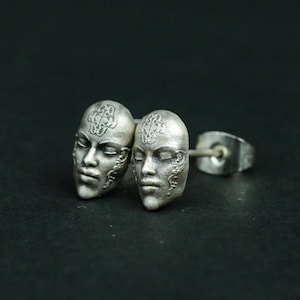 Woman Face 925 Sterling Silver Stud Earrings, Human Face Silver Earrings, Gothic Horror Personality Stud Earrings - Gift for Him