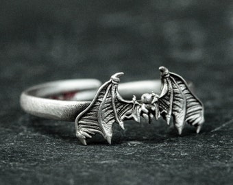 Sterling Silver Devil Wings Ring: Adjustable Thumb Ring