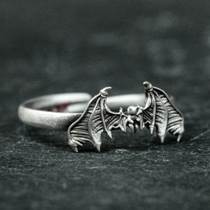925 Sterling Silver Angel Devil Wings Ring, Devil Wings Couple Ring, Angel Wings Adjustable, Delicate Thumb Ring