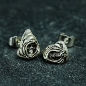 Death 925 Silver Earrings, Gothic Death Jewelry Earrings, Silver Skull Earrings Jewelry - Handmade