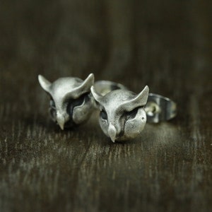 Owl 925 Silver Stud Earrings, Gothic Owl Silver Earrings, Eagle Skull Silver Jewelry Gift Stud Earrings - Gift for Him