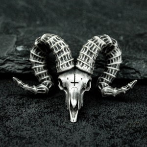 Collar de cabeza de carnero de plata de ley 925, colgante satánico de cabeza de carnero, collar de calavera demoníaca, ocultismo, colgante satánico, joyería gótica
