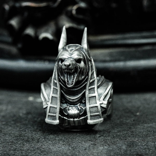 Handmade Sterling Silver Anubis Ring: Egyptian Mythology Jewelry