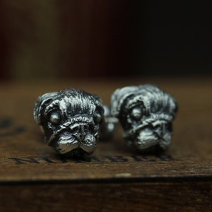 Pug sterling silver earrings -Cute pet dog head earrings- Elf earrings - Novel and unique earrings - Animal lover earrings -