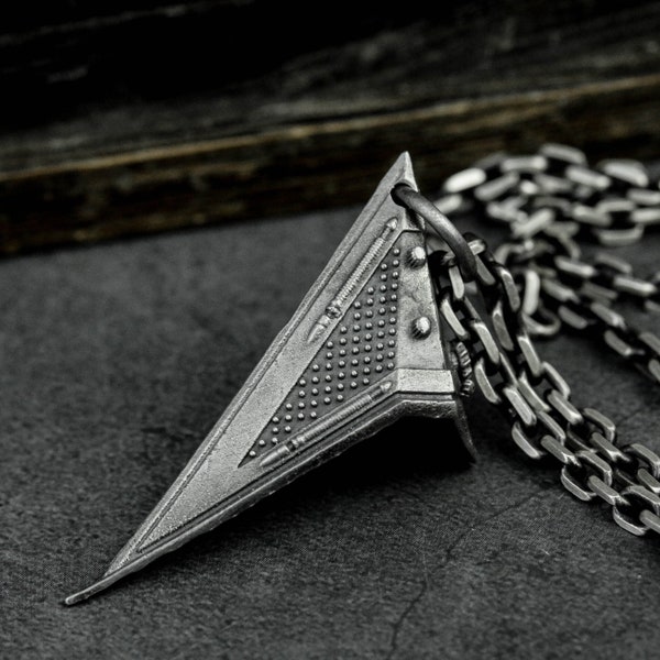 Silent Hill Triangle Head Sterling Silver Pendant, Pyramid Head Pendant, Pyramid Head Sterling Silver Necklace, necklace for Men - Handmade