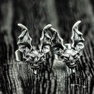 Long Ear Bat Earrings - Custom Bat Pendants, Ghost Face Silver Earrings - Horror Mask Jewelry - Fun Silver Gifts, Halloween Bat Vampire