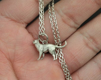 Sterling Silver Cat Pendant Necklace: Abstract Geometric Design
