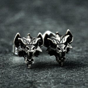 Gothic bat stud earrings, fanged bat head earrings 925 sterling silver earrings, silver vampire stud earrings, nocturnal animal studearrings