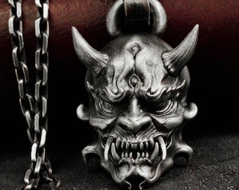 Hannya Mask Pendant Necklace: Japanese Ghost, Wisdom Symbol Jewelry