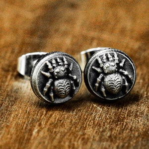 Spider Silver Stud Earrings - Round Silver Stud Earrings - Unisex Jewelry - Reaper Jewelry - Industrial Style Silver Gifts - Junk Jewelry