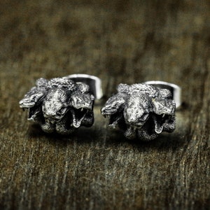 Snake earrings - three-headed snake jewelry, spooky jewelry, exotic jewelry, handmade snake earrings, solid cast silver, animal earrings