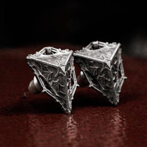 Magic cube earrings, diamond-shaped silver earrings, geometric totem earrings, three-dimensional jewelry, art deco earrings