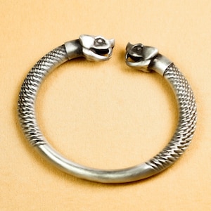 sterling silver two headed snake bracelet, snake head bracelet, reptile silver bracelet, viking two headed snake bracelet snake amulet