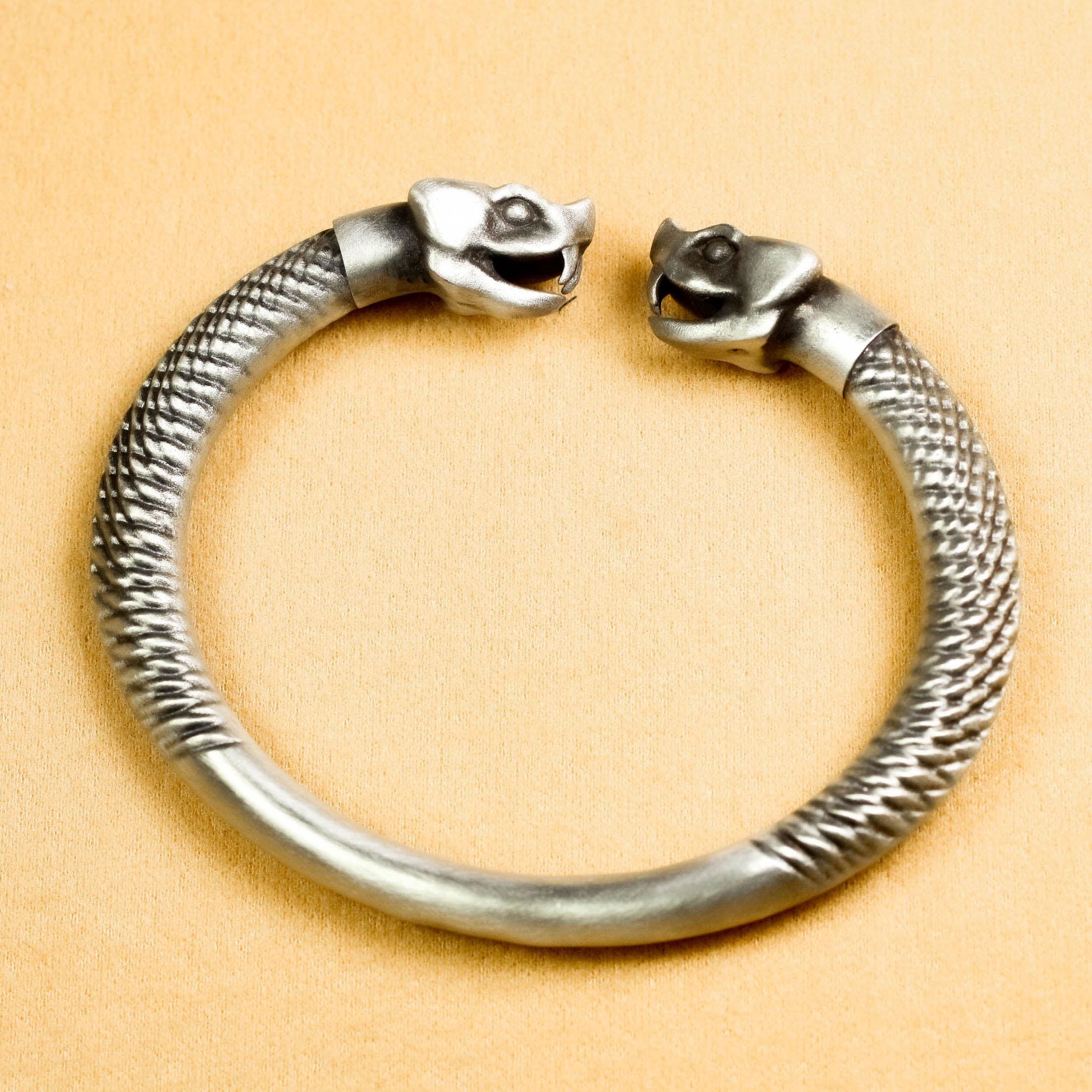 sterling silver two headed snake bracelet, snake head bracelet, reptile silver bracelet, viking two headed snake bracelet snake amulet