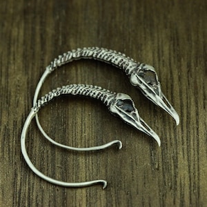 Viking Celtic Raven Skull Silver Earrings, Raven Skull Silver Jewelry, Animal Silver Earrings - Handcrafted Mythical Creature Nordic Amulet