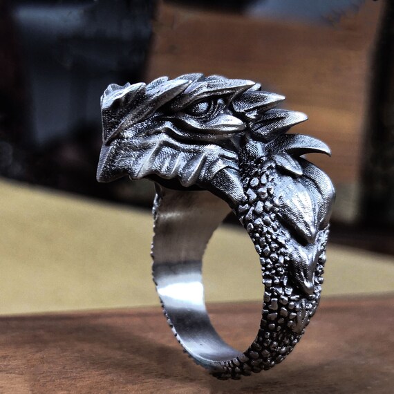 Shielded Thorn Dragon 925 Silver Ring: Mythology Legend - Etsy