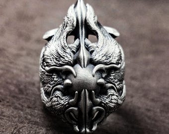 Anillo de ángel de seis alas en plata 925: anillo gótico con plumas y bendición
