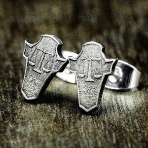 Justice Libra earrings on shield, peace symbol, justice earrings, Libra jewelry, prayer amulet, war shield earring jewelry