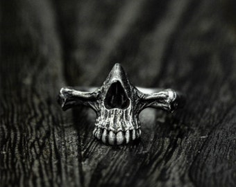 Anillo de calavera de plata de ley 925, anillo de calavera de mandíbula, anillo pequeño de calavera, regalo para él - hecho a mano