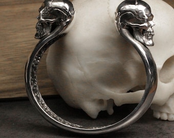 Weathered Skull Silver Bracelet | Death Rebirth Skull Bracelet | Gothic Jewelry | Strange Couple Jewelry | Gift for Him/Rock Harley Power