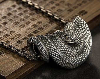 925 sterling silver snake pendant, retro snake necklace, snake pendant, silver pendant for men and women