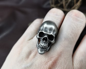 Handmade Sterling Silver Skull Ring: Gothic Biker Jewelry