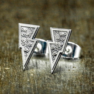 Symmetrical lightning silver earrings - exquisite geometric earrings - high-end design pattern men's earrings