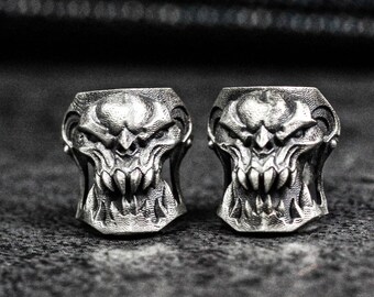 925 Silver Orc Mask Earrings, Demon Face Shield Earrings