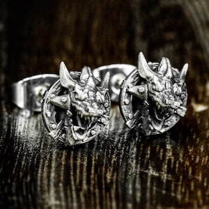 Dinosaur silver earrings - dragon earrings - Triceratops earrings, Tyrannosaurus earrings, wild animals, horned dinosaur earrings