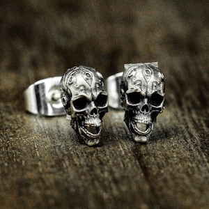 Boucles d'oreilles mécaniques tête de mort - boucles d'oreilles en argent pour hommes - cadeau renaissance en argent - cadeau bijoux boucles d'oreilles gothiques - boucles d'oreilles de style sombre - cadeau pour papa