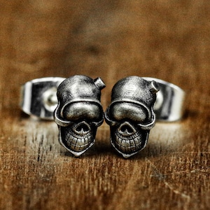 Strange skull one-eyed alien earrings\casting mask jewelry\oxidized retro cyberpunk earrings exclusive design, 925 sterling silver